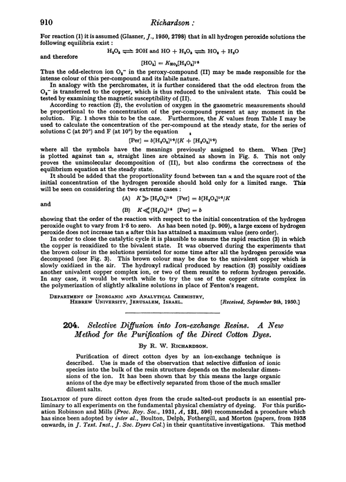 204. Selective diffusion into ion-exchange resins. A new method for the purification of the direct cotton dyes
