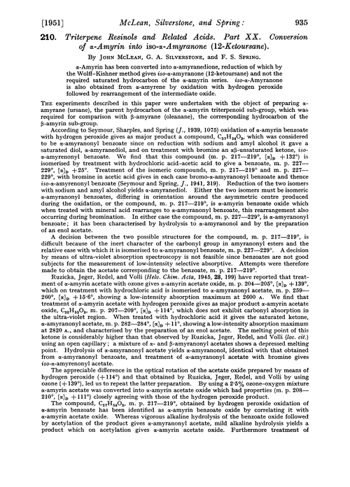 210. Triterpene resinols and related acids. Part XX. Conversion of α-amyrin into iso-α-amyranone (12-ketoursane)