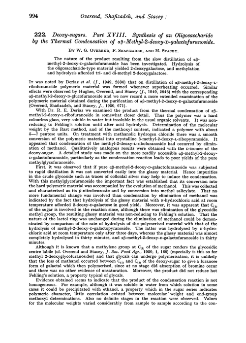 222. Deoxy-sugars. Part XVIII. Synthesis of an oligosaccharide by the thermal condensation of αβ-methyl-2-deoxy-D-galactofuranoside