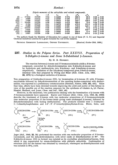 237. Studies in the polyene series. Part XXXVII. Preparation of 3-dehydro-β-ionone and some 3-substituted β-ionones