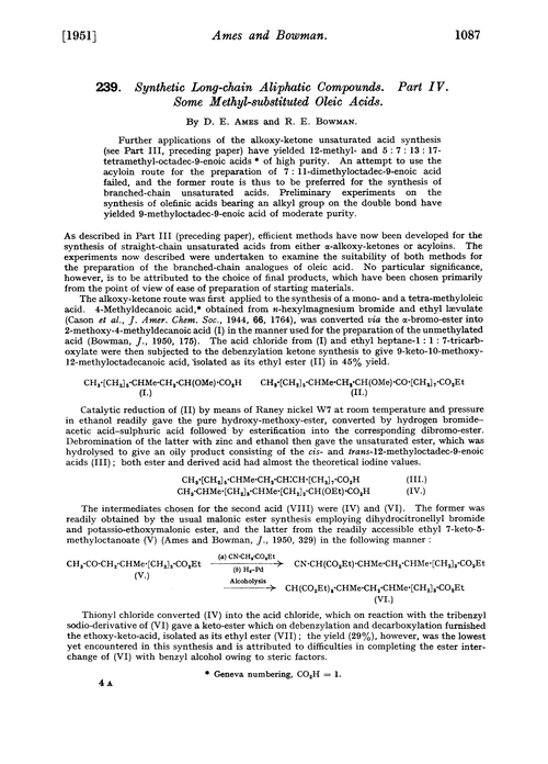 239. Synthetic long-chain aliphatic compounds. Part IV. Some methyl-substituted oleic acids