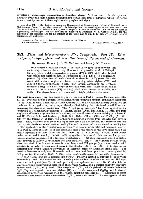 242. Eight- and higher-membered ring compounds. Part IV. Di-m-xylylene, tri-p-xylylene, and new syntheses of pyrene and of coronene