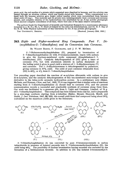 243. Eight- and higher-membered ring compounds. Part V. Di-(naphthalene-2 : 7-dimethylene) and its conversion into coronene