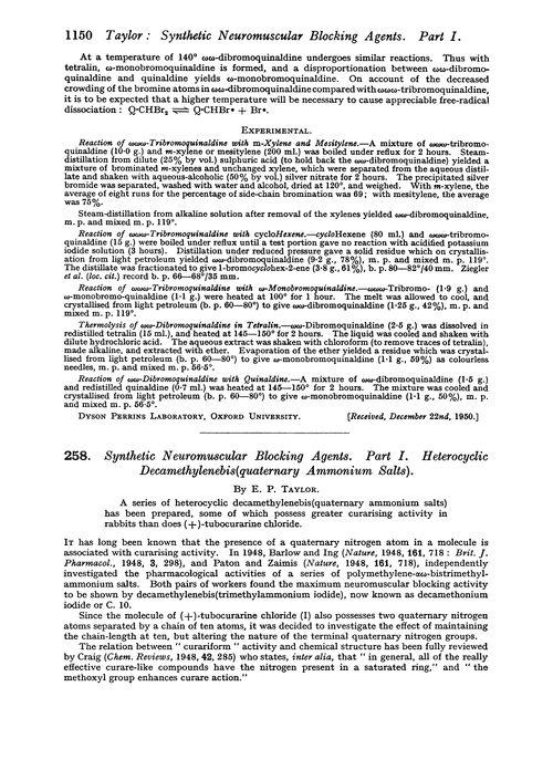 258. Synthetic neuromuscular blocking agents. Part I. Heterocyclic decamethylenebis(quaternary ammonium salts)