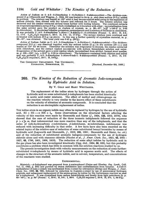 265. The kinetics of the reduction of aromatic iodo-compounds by hydriodic acid in solution