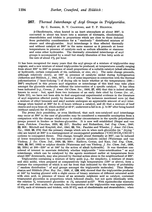 267. Thermal interchange of acyl groups in triglycerides