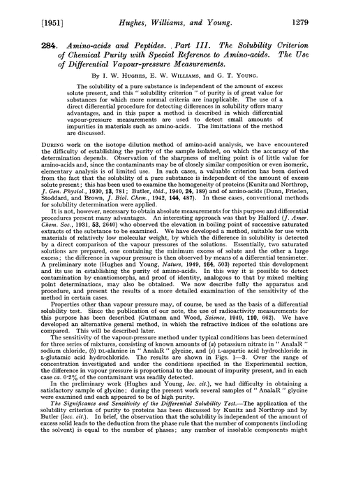 284. Amino-acids and peptides. Part III. The solubility criterion of chemical purity with special reference to amino-acids. The use of differential vapour-pressure measurements