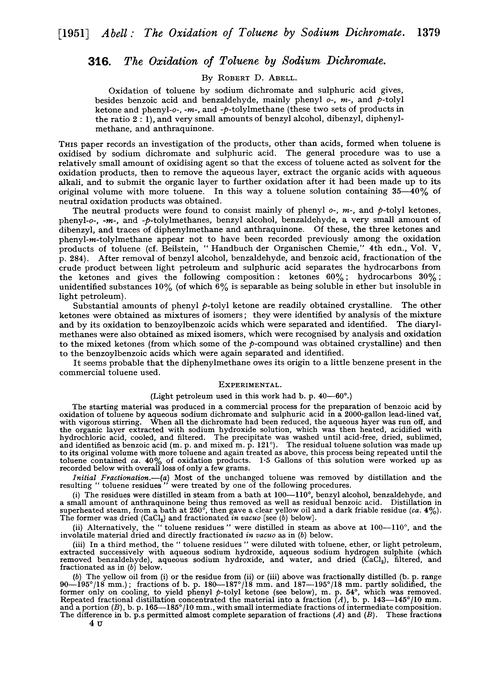 316. The oxidation of toluene by sodium dichromate