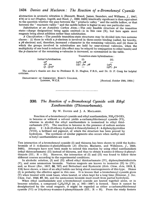 330. The reaction of α-bromobenzyl cyanide with ethyl xanthamidate (thioncarbamate)
