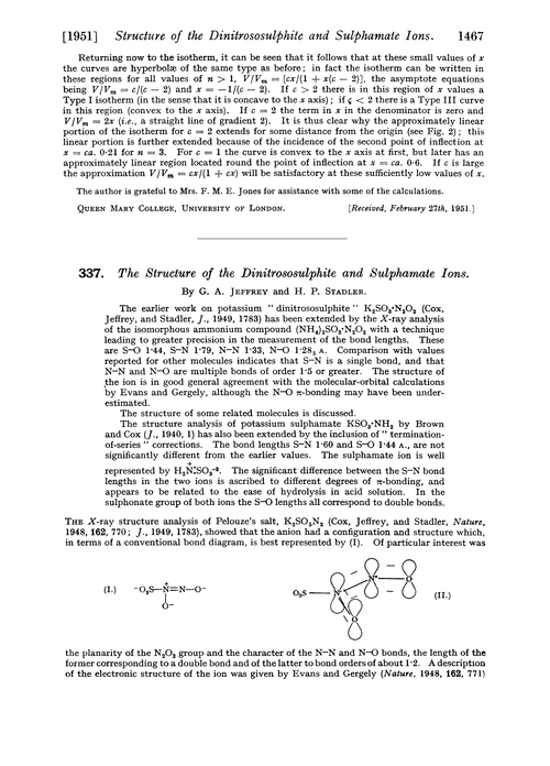 337. The structure of the dinitrososulphite and sulphamate ions