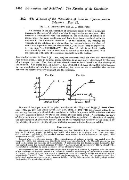 342. The kinetics of the dissolution of zinc in aqueous iodine solutions. Part II