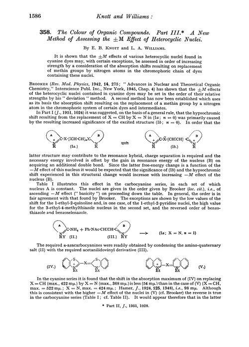 358. The colour of organic compounds. Part III. A new method of assessing the ±M effect of heterocyclic nuclei