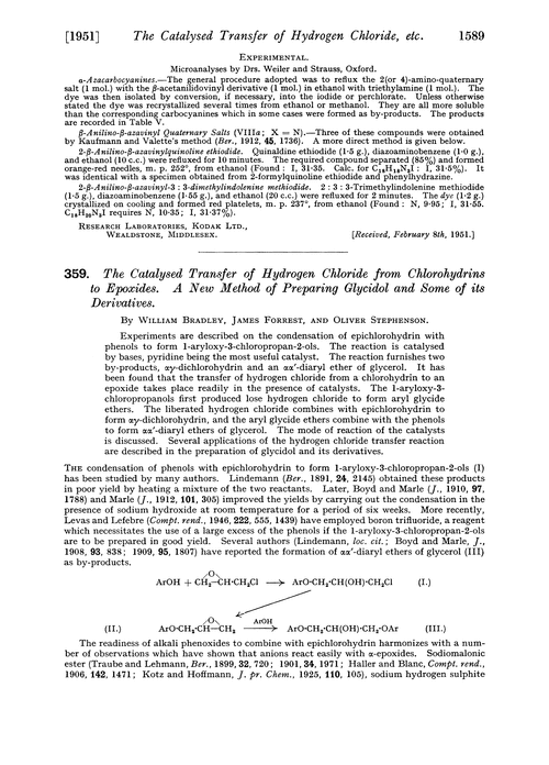 359. The catalysed transfer of hydrogen chloride from chlorohydrins to epoxides. A new method of preparing glycidol and some of its derivatives