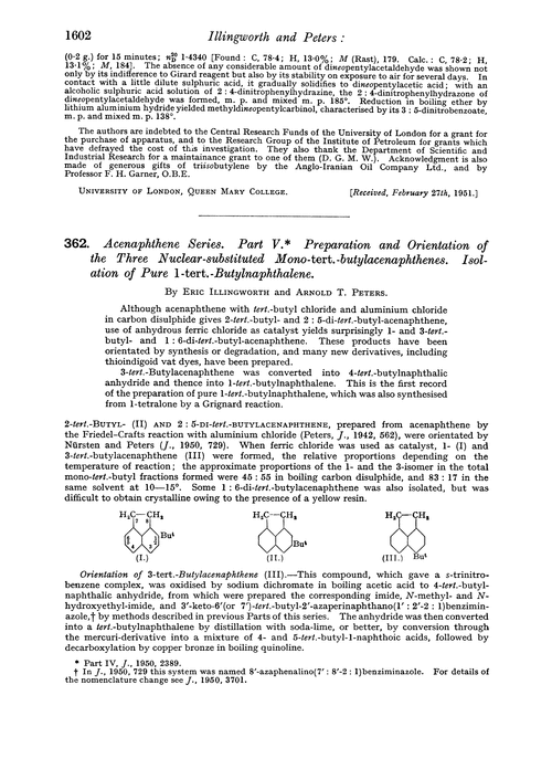 362. Acenaphthene series. Part V. Preparation and orientation of the three nuclear-substituted mono-tert.-butylacenaphthenes. Isolation of pure 1-tert.-butylnaphthalene