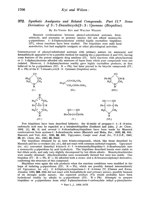 372. Synthetic analgesics and related compounds. Part II. Some derivatives of 3 : 7-diazabicyclo[3 : 3 : 1]nonane (bispidine)