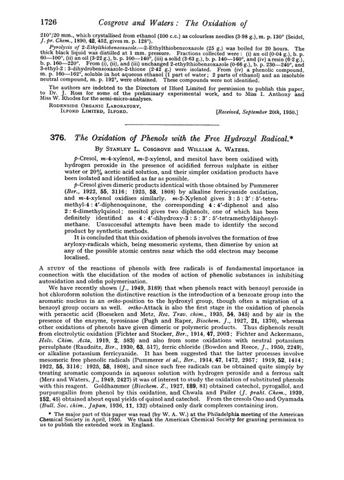376. The oxidation of phenols with the free hydroxyl radical