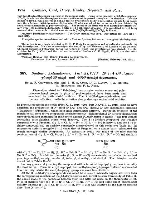387. Synthetic antimalarials. Part XLVII. N1-3 : 4-dihalogenophenyl-N5-alkyl- and -N5N5-dialkyl-diguanides