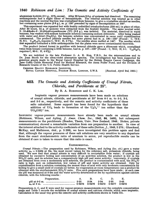 403. The osmotic and activity coefficients of uranyl nitrate, chloride, and perchlorate at 25°