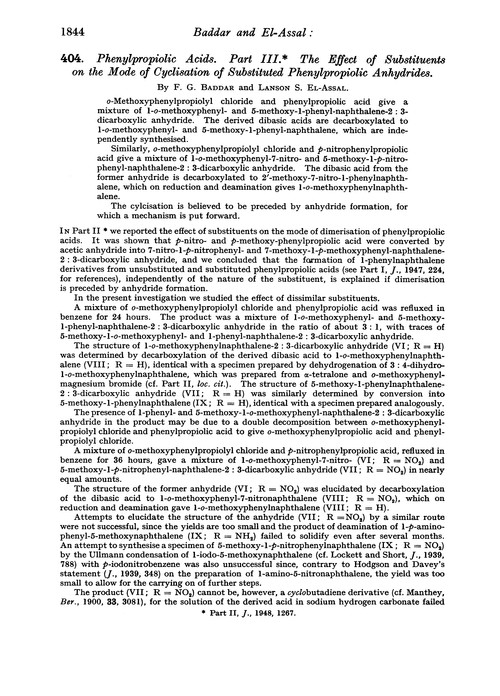 404. Phenylpropiolic acids. Part III. The effect of substituents on the mode of cyclisation of substituted phenylpropiolic anhydrides