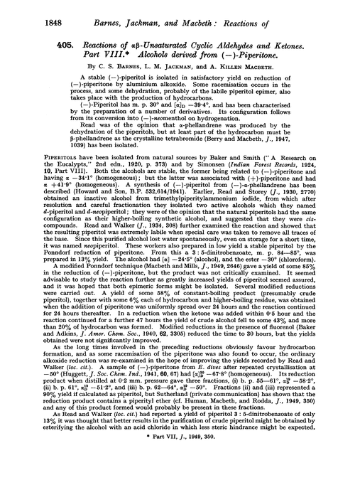 405. Reactions of αβ-unsaturated cyclic aldehydes and ketones. Part VIII. Alcohols derived from (–)-piperitone