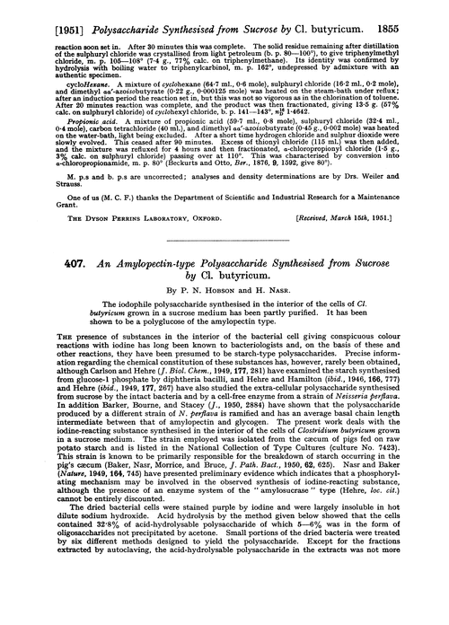 407. An amylopectin-type polysaccharide synthesised from sucrose by Cl. butyricum