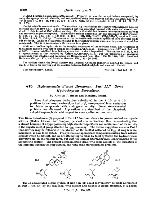 415. Hydroaromatic steroid hormones. Part II. Some hydrochrysene derivatives