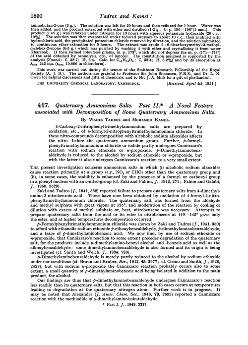 417. Quaternary ammonium salts. Part II. A novel feature associated with decomposition of some quaternary ammonium salts