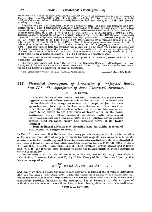 437. Theoretical investigation of reactivities of conjugated bonds. Part II. The significance of some theoretical quantities