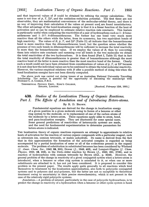 438. Studies of the localization theory of organic reactions. Part I. The effects of annelation and of introducing hetero-atoms