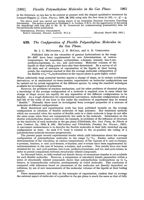 439. The configuration of flexible polymethylene molecules in the gas phase