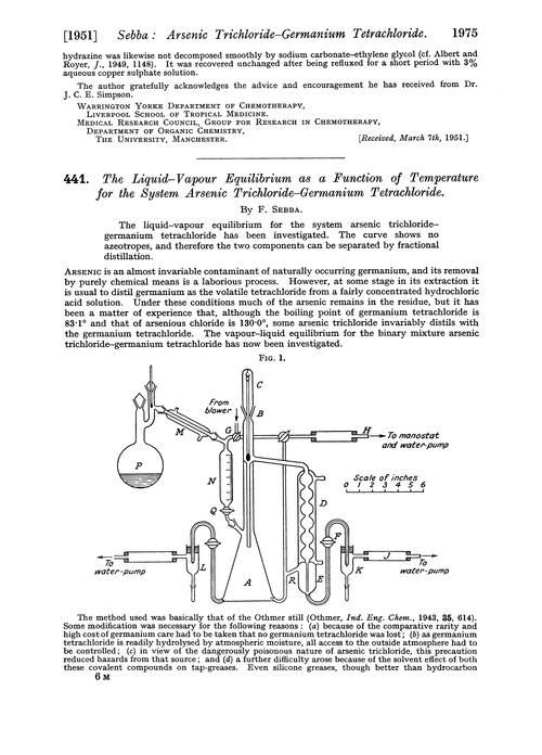 441. The liquid–vapour equilibrium as a function of temperature for the system arsenic trichloride–germanium tetrachloride