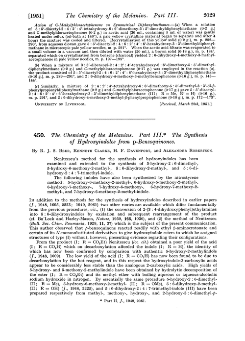 450. The chemistry of the melanins. Part III. The synthesis of hydroxyindoles from p-benzoquinones
