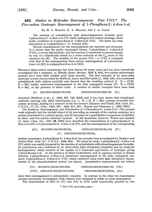 463. Studies in molecular rearrangement. Part VIII. The five-carbon oxotropic rearrangement of 1-phenylhexa-2 : 4-dien-1-ol