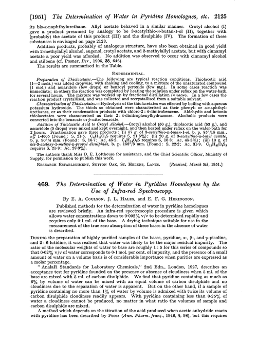 469. The determination of water in pyridine homologues by the use of infra-red spectroscopy