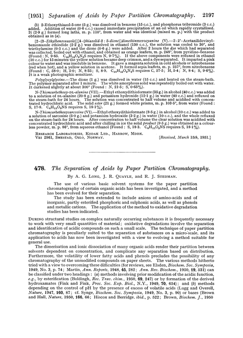 478. The separation of acids by paper partition chromatography