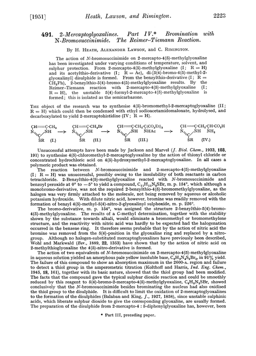 491. 2-Mercaptoglyoxalines. Part IV. Bromination with N-bromosuccinimide. The Reimer–Tiemann reaction