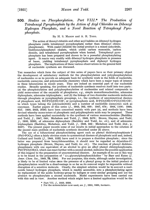 500. Studies on phosphorylation. Part VIII. The production of tetrabenzyl pyrophosphate by the action of acyl chlorides on dibenzyl hydrogen phosphate, and a novel reaction of tetraphenyl pyrophosphate