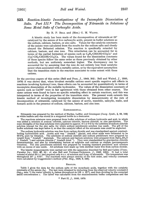 523. Reaction-kinetic investigations of the incomplete dissociation of salts. Part III. The decomposition of nitramide in solutions of some metal salts of carboxylic acids
