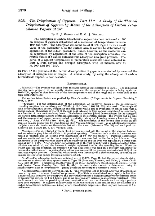 526. The dehydration of gypsum. Part II. A study of the thermal dehydration of gypsum by means of the adsorption of carbon tetrachloride vapour at 25°