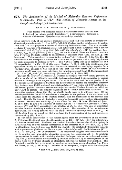 527. The application of the method of molecular rotation differences to steroids. Part XVII. The action of mercuric acetate on iso-dehydrocholesteryl p-nitrobenzoate