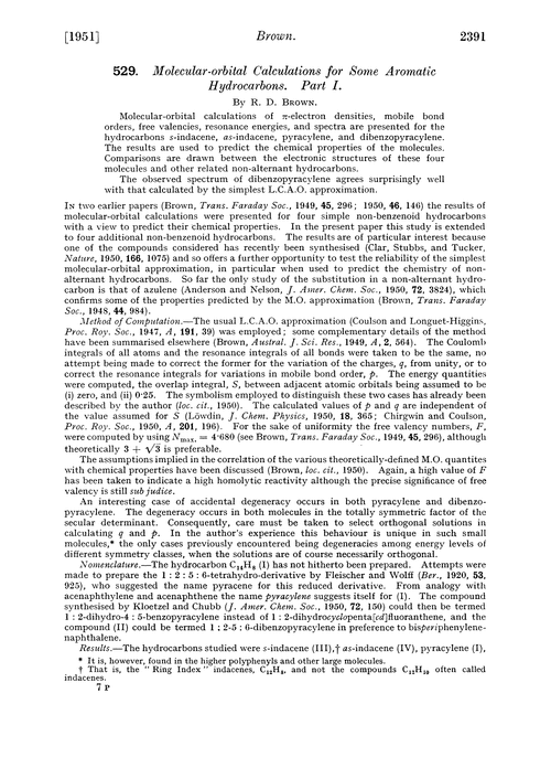 529. Molecular-orbital calculations for some aromatic hydrocarbons. Part I