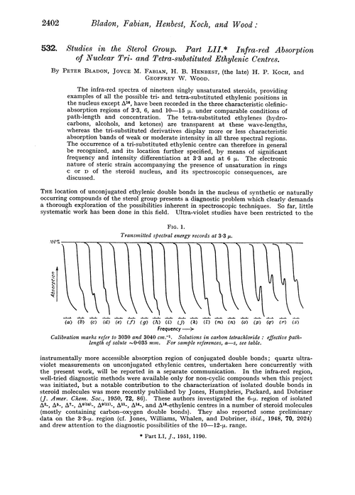 532. Studies in the sterol group. Part LII. Infra-red absorption of nuclear tri- and tetra-substituted ethylenic centres