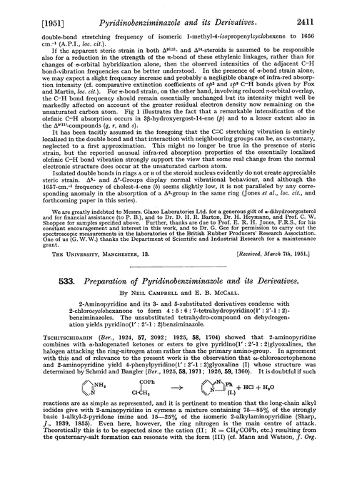 533. Preparation of pyridinobenziminazole and its derivatives