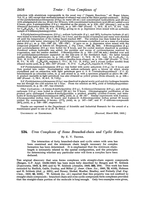 534. Urea complexes of some branched-chain and cyclic esters