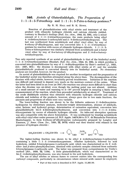 546. Acetals of glutardialdehyde. The preparation of 1 : 1 : 5 : 5-tetraethoxy- and 1 : 1 : 5 : 5-tetra-n-butoxy-pentanes