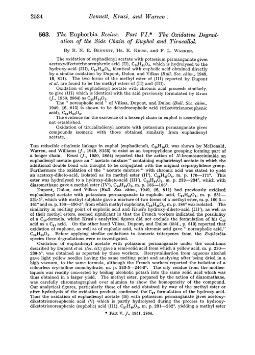 563. The Euphorbia resins. Part VI. The oxidative degradation of the side chain of euphol and tirucallol