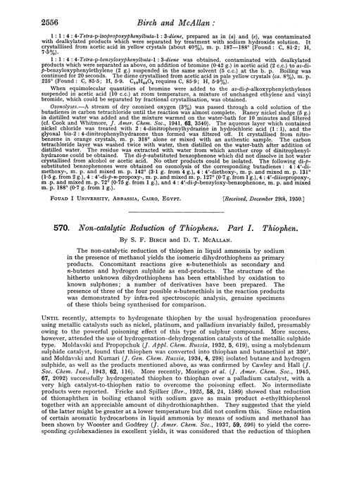 570. Non-catalytic reduction of thiophens. Part I. Thiophen