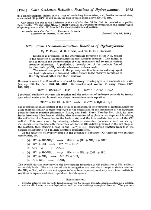 571. Some oxidation–reduction reactions of hydroxylamine