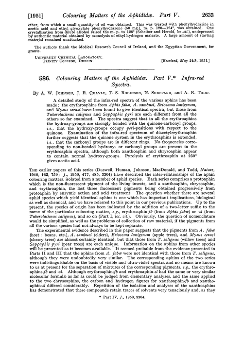 586. Colouring matters of the aphididœ. Part V. Infra-red spectra