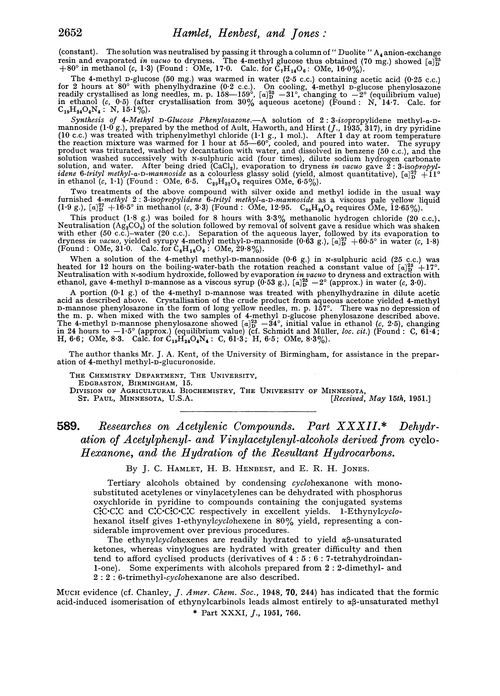 589. Researches on acetylenic compounds. Part XXXII. Dehydration of acetylphenyl- and vinylacetylenyl-alcohols derived from cyclohexanone, and the hydration of the resultant hydrocarbons